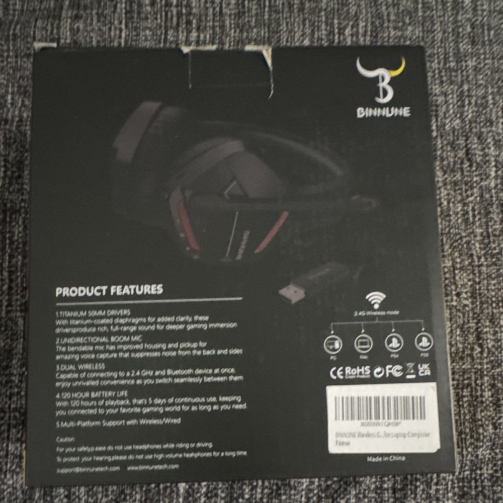 BINNUNE BW01 Wireless Gaming Headset Boom Mic Bluetooth 2.4G Multi-Platform