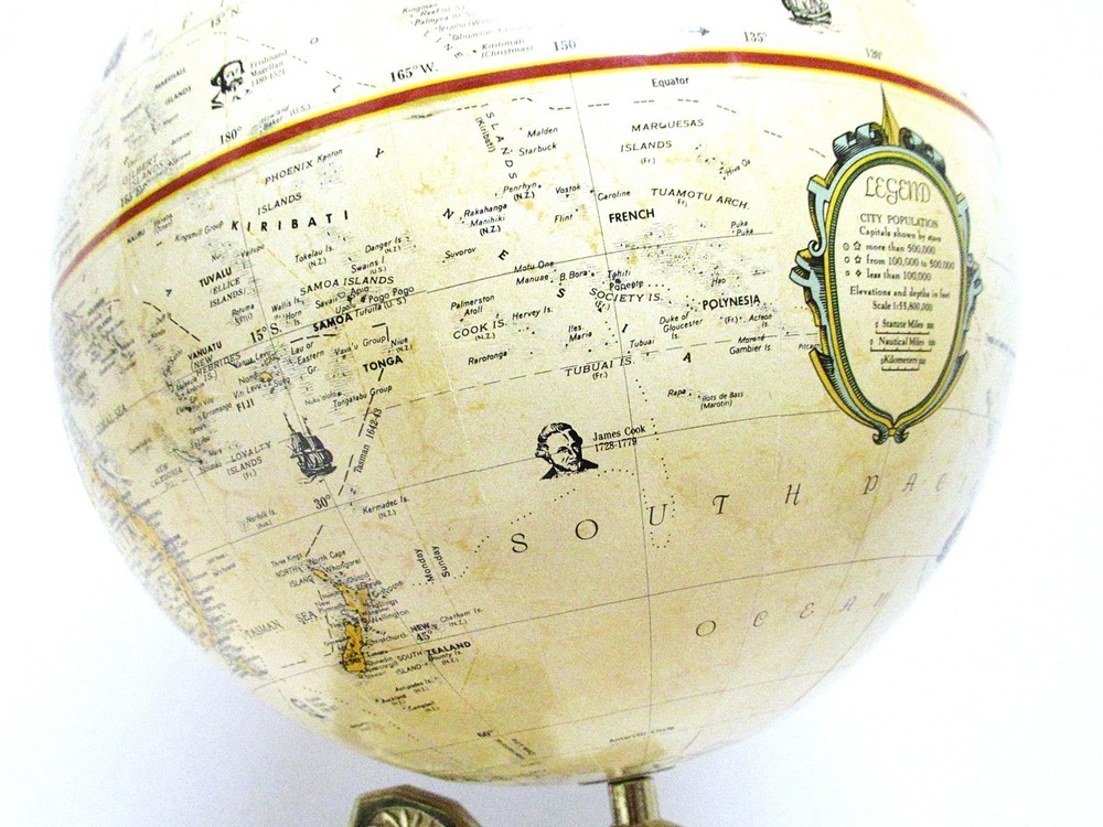 REPLOGLE GLOBES INC 9 INCH GLOBE WITH BAROMETER, TEMPERATURE, HYGROMETER VG