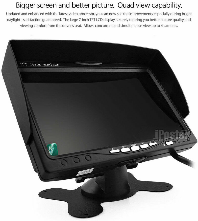 7" Quad Split Monitor+4x SideView Backup Camera System For Semi Truck Trailer RV