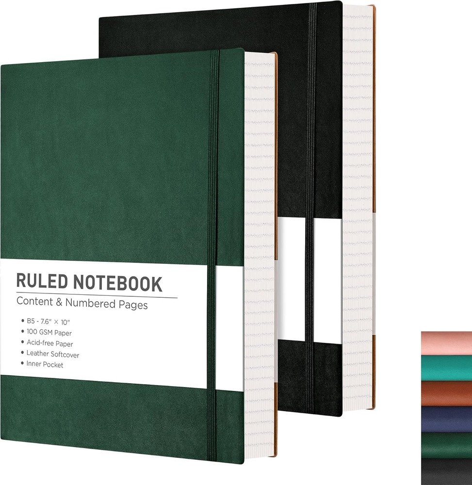 Lined Journal Notebook 2-Pack 204 Numbered Pages per Pack B5 Medium 7.6" × 10"