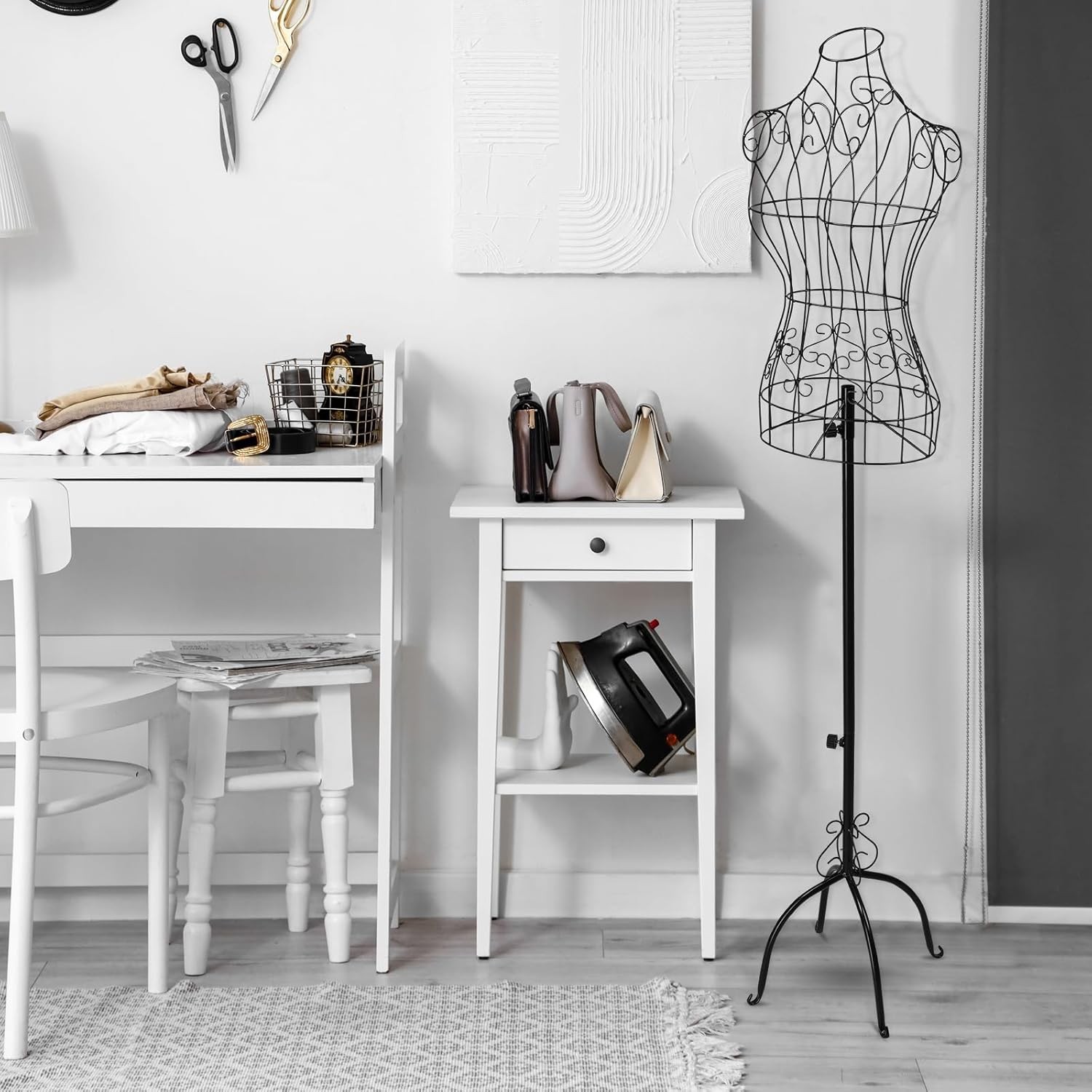 Vintage Adjustable Wire Dress Form Vintage, Black Metal Mannequin 44"-65" Height