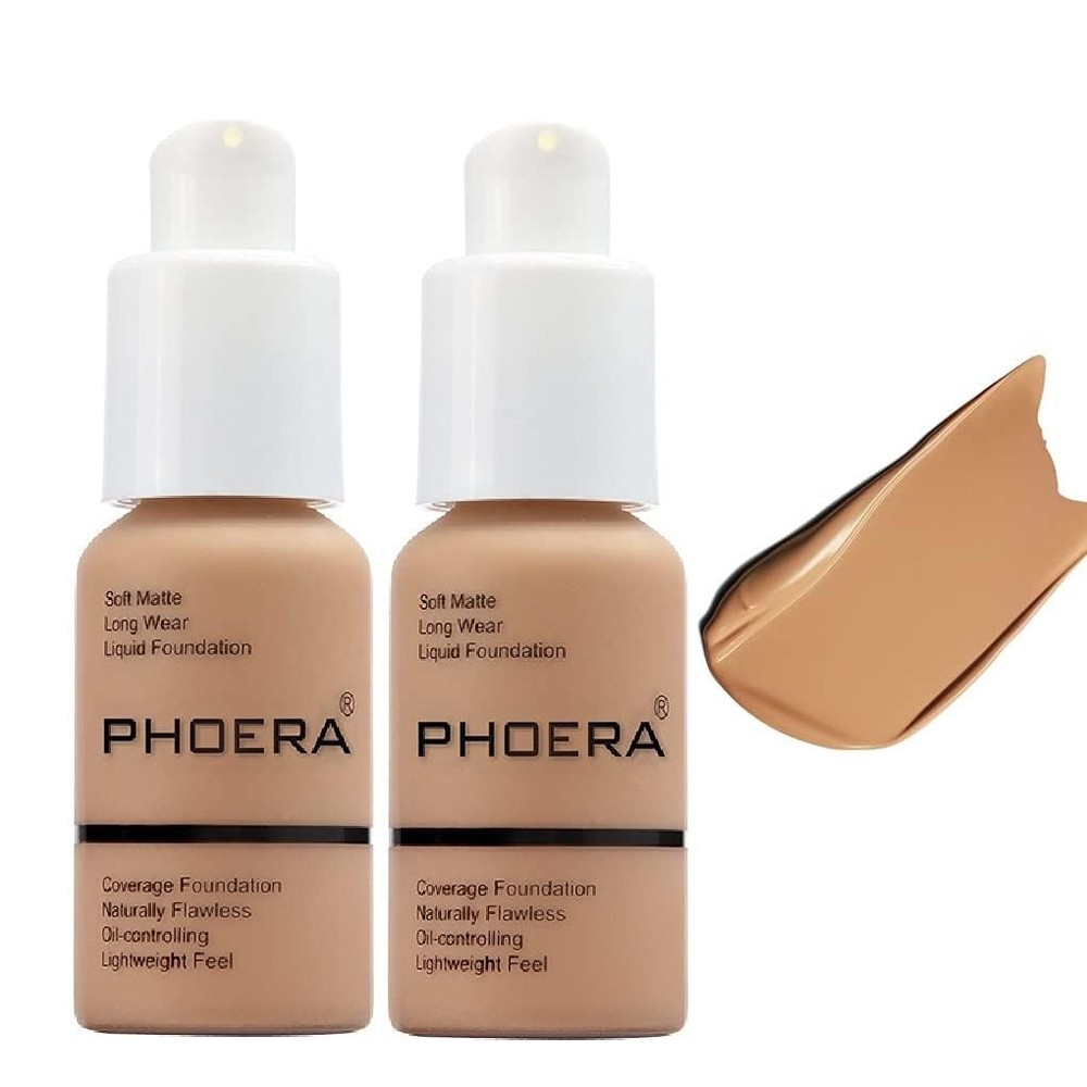 2 Pack Phoera Foundation Makeup Full Coverage Liquid Base Long Lasting Shade