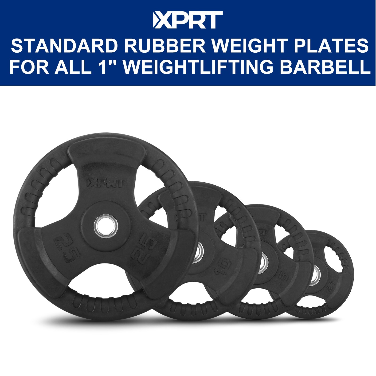 XPRT Fitness Standard Weight Plates 2.5-45lb Rubber Coated Triple-Grip Home Gym