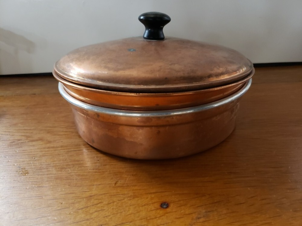 Vtg Copper Warming Pot Chafing Dish Three Piece Set
