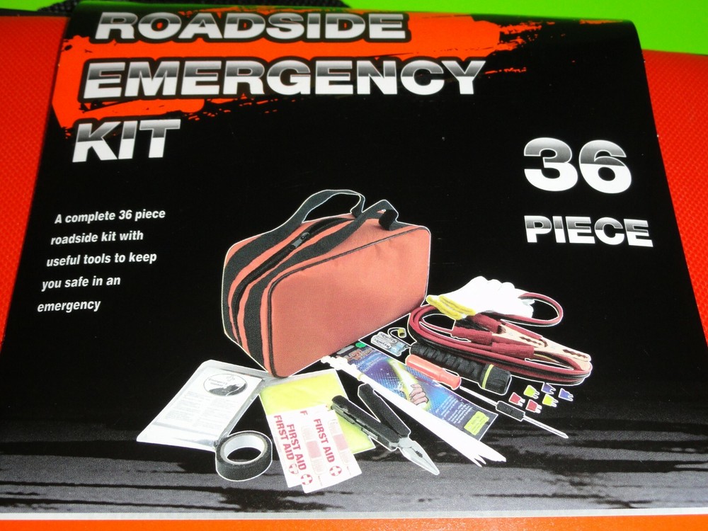 36 PC Auto Emergency Roadside Safety Kit Booster Cables Flashlight Multi-Tool +