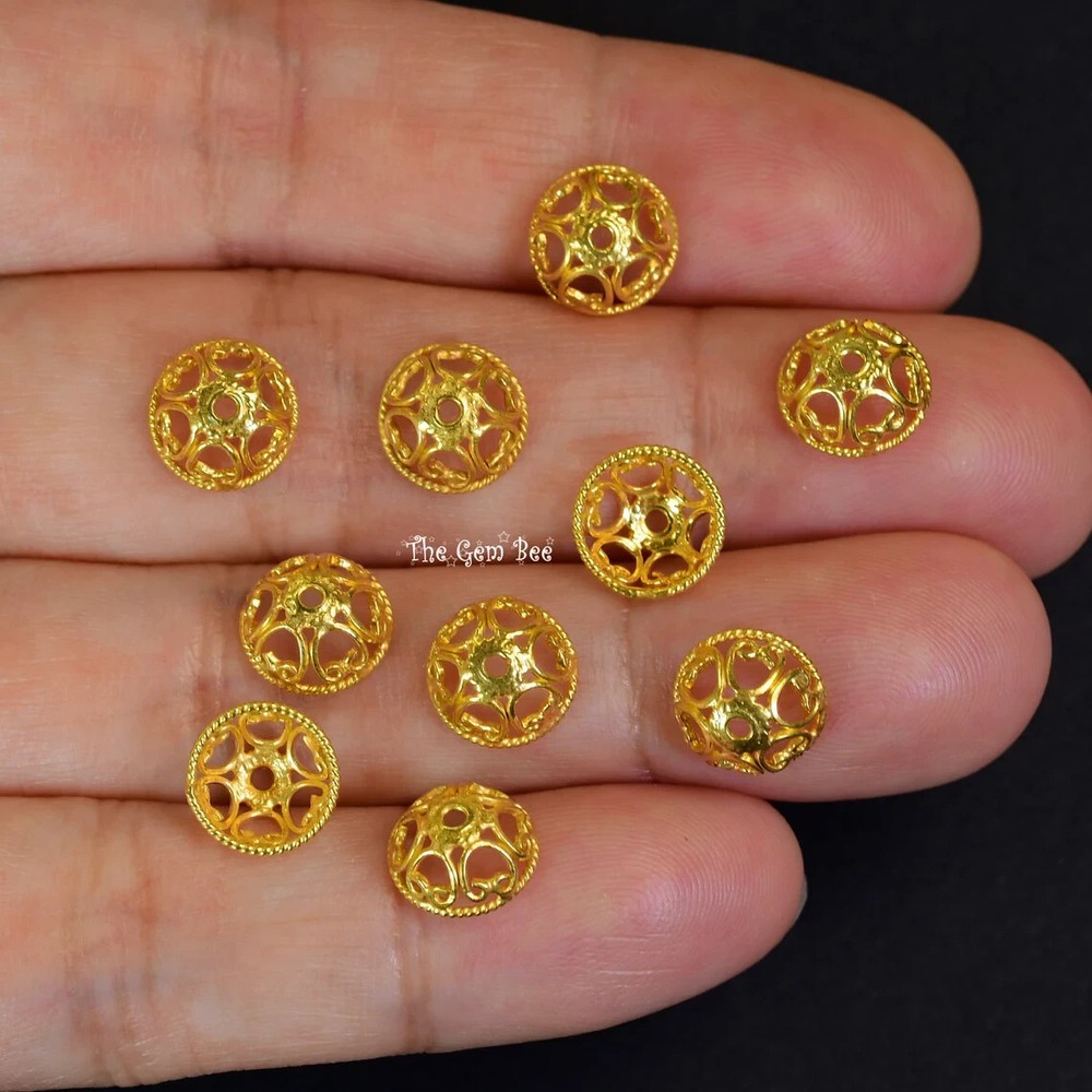 8.3mm 18k Solid Yellow Gold Handmade Fancy Elegant Bead Cap Finding 2