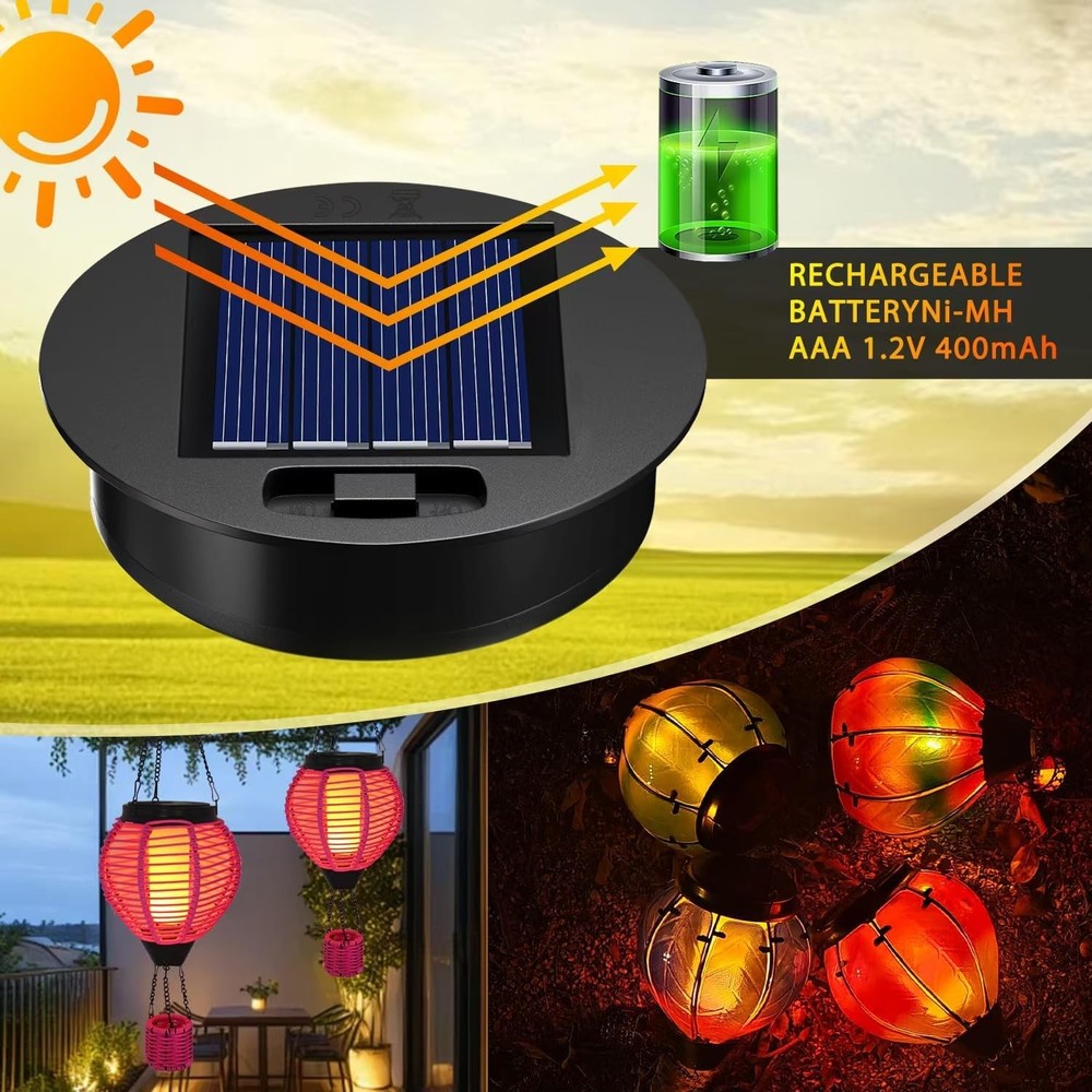 2 Pack Replacement Solar Light Tops with Flickering Flame,Waterproof Black