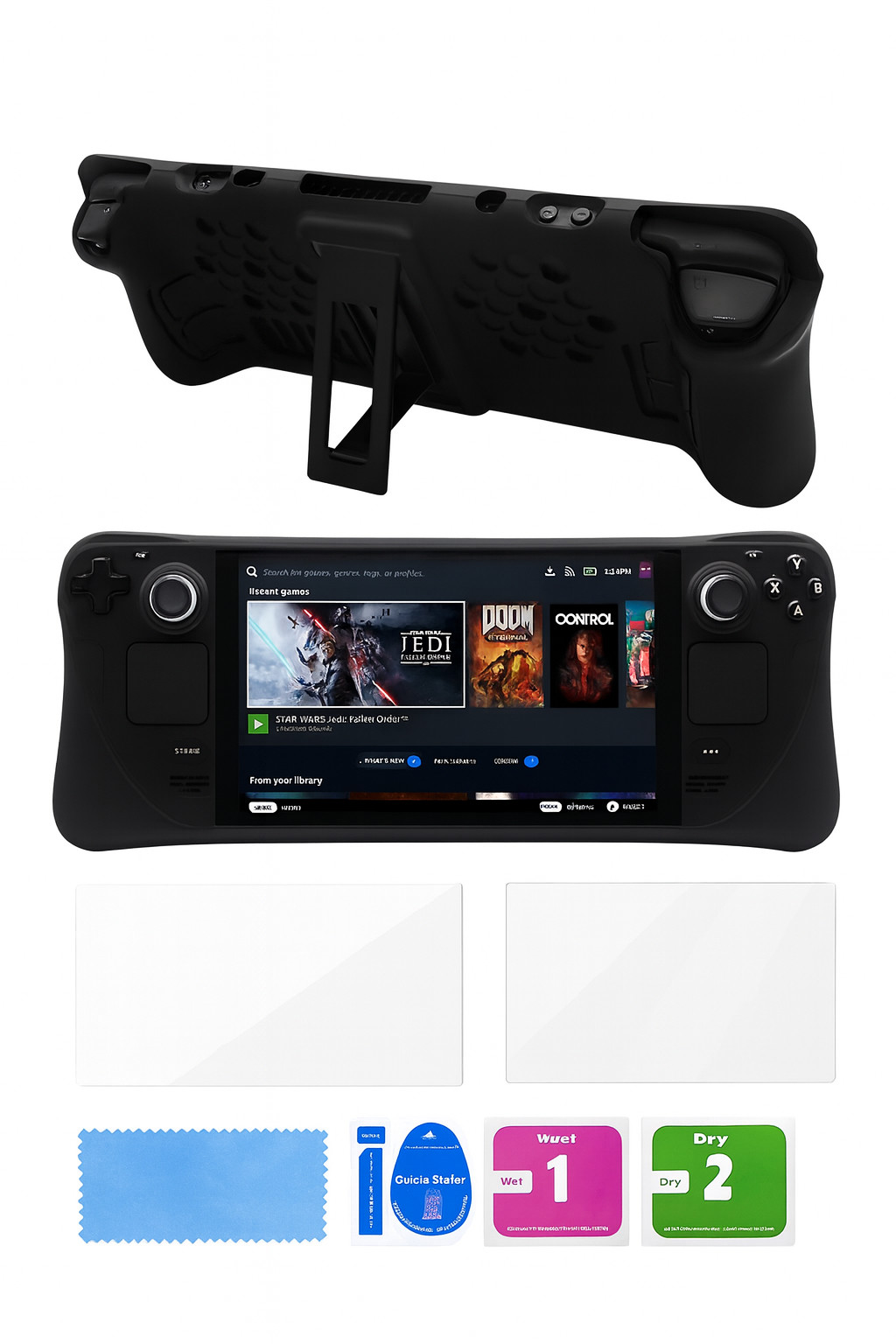 FIREBUBBLES Armor Grip Case for Steam Deck 2022 TPU Protective Cover + Kickstand