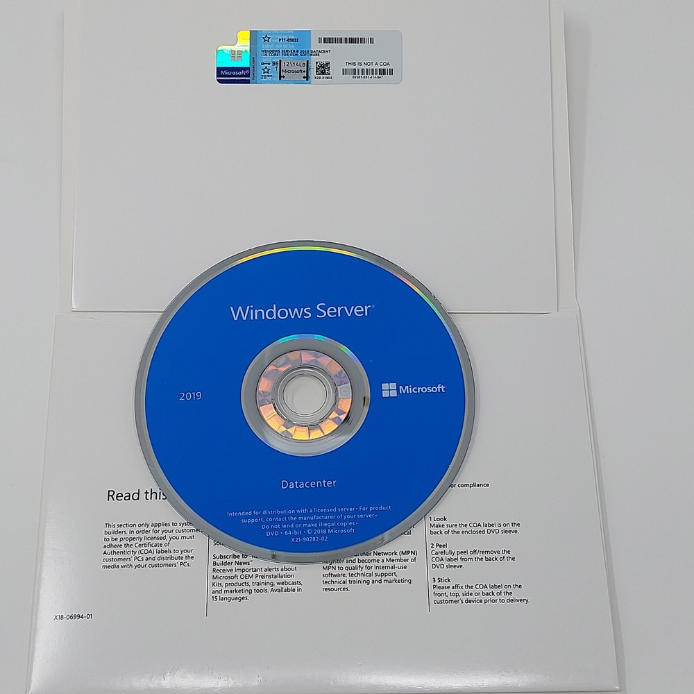 Windows Server 2019 Datacenter 16-Core x64 bit DVD Kit & HHD