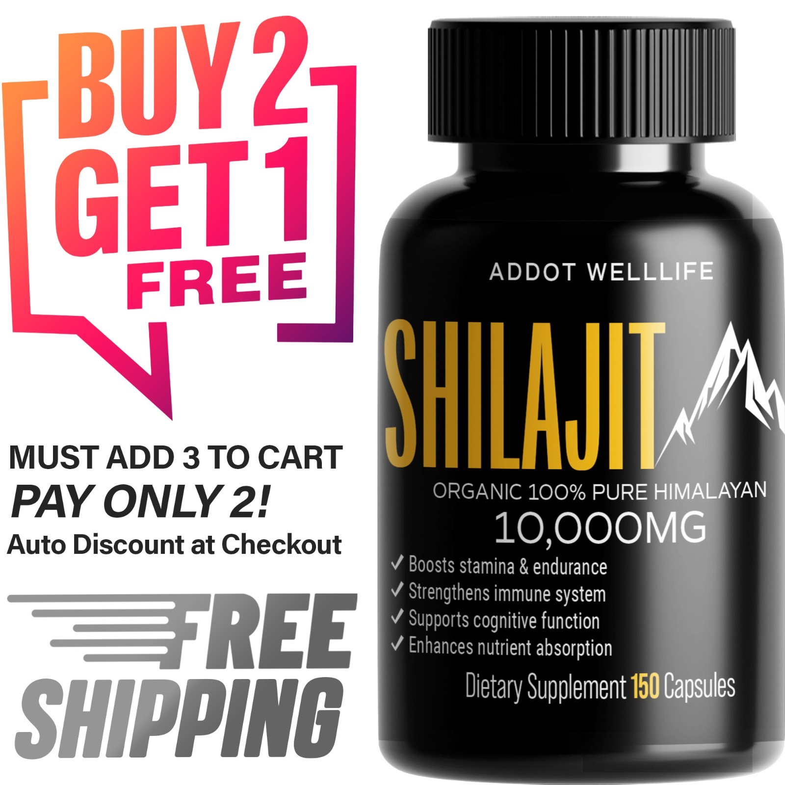 Himalayan Shilajit Caps – 150 Count – Herbal Support – Energy & Wellness