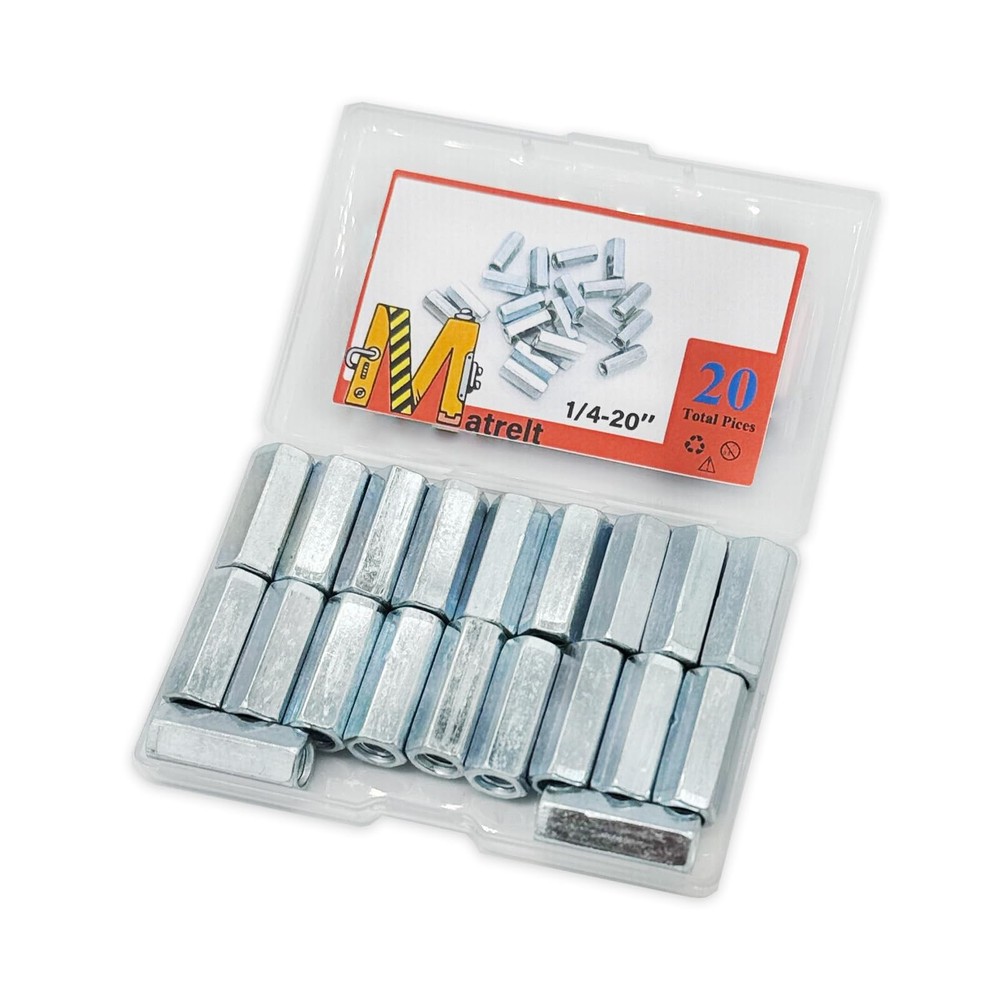 20Pcs 1/4"-20 Hex Coupling Nut, Threaded Rods Coupling Nuts Zinc Plating Exte...