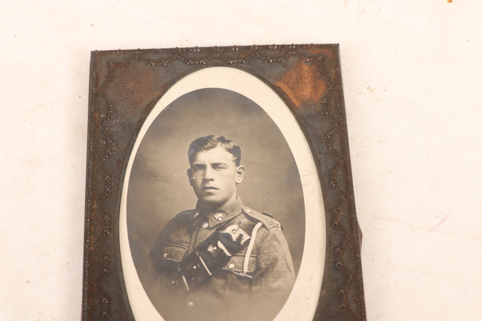 b217 Framed Real Photo Postcard of Unknown English Soldier WWI Period