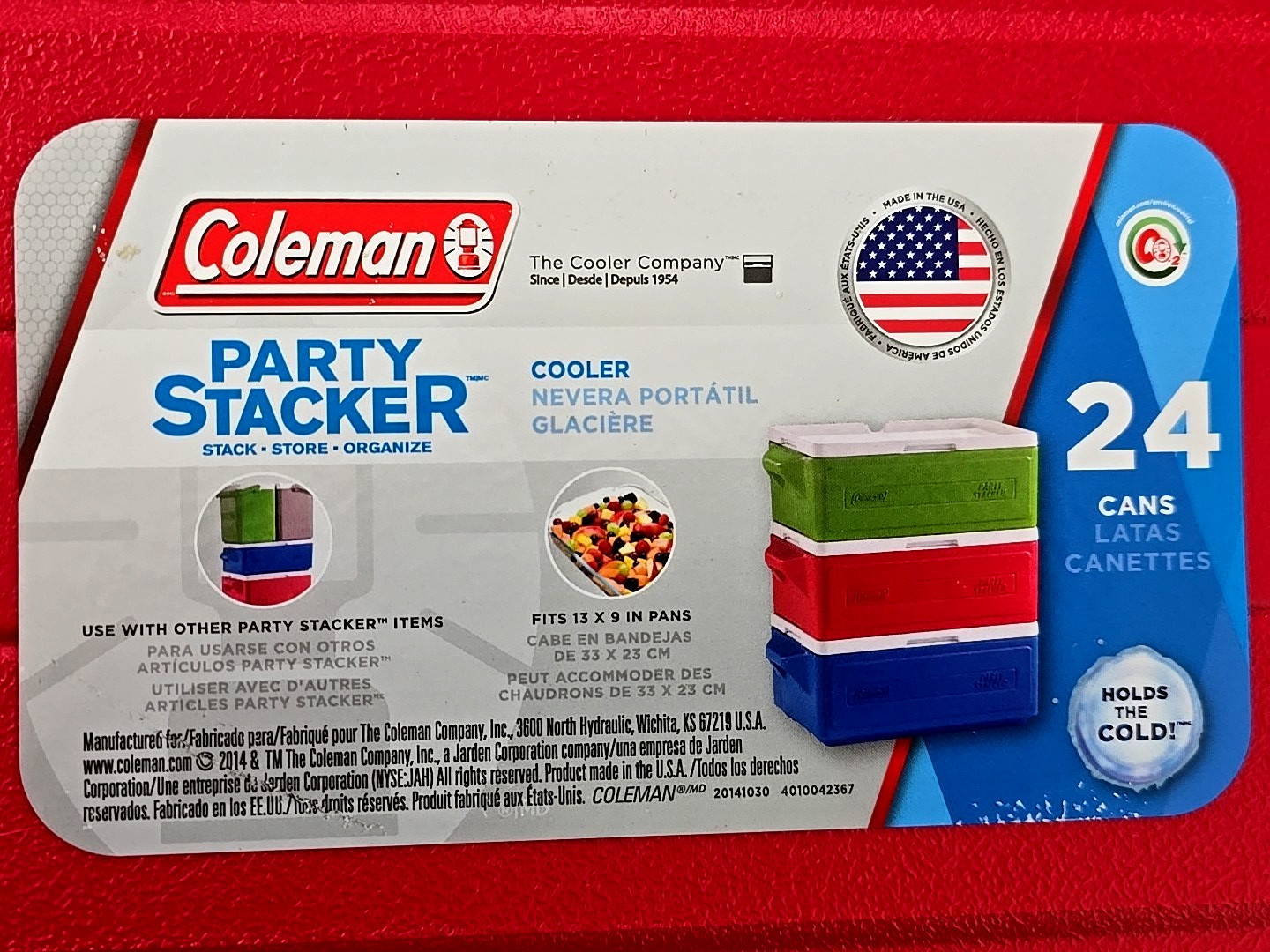 NEW - Coleman PARTY STACKER Red Stackable 24 Beer Soda Can/ Tray Ice Cooler 6225