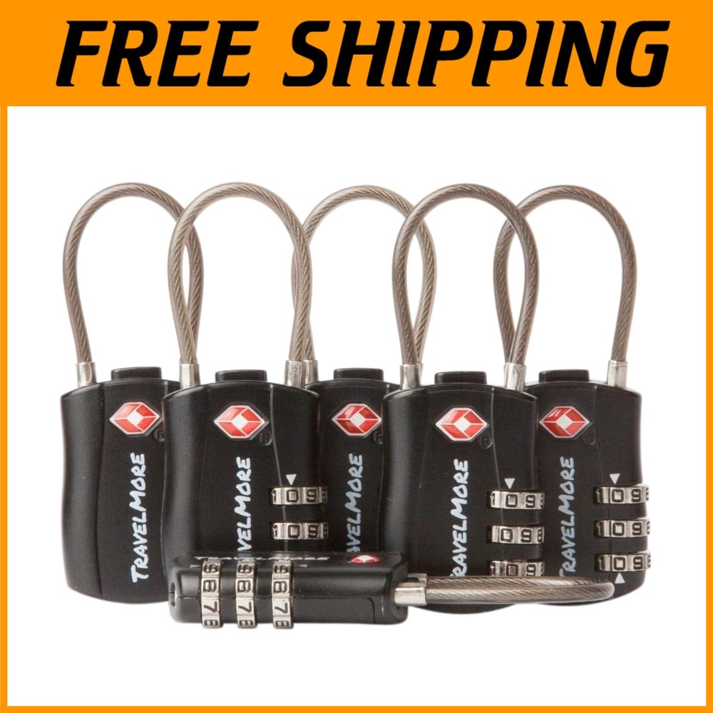 Black TSA Cable Locks 6 Pack - Heavy Duty
