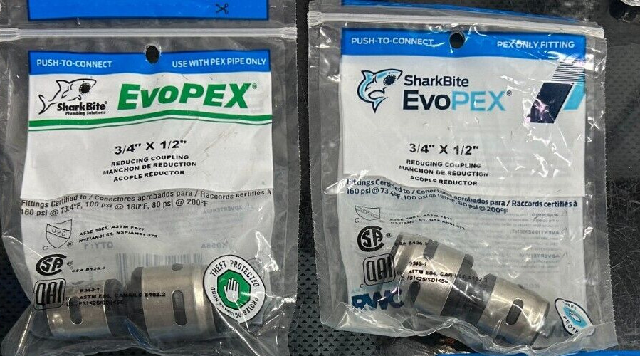 2-pack lot Sharkbite PEX Evopex Push Connecdt Reducing Coupling 3/4 x 1/2" K058A