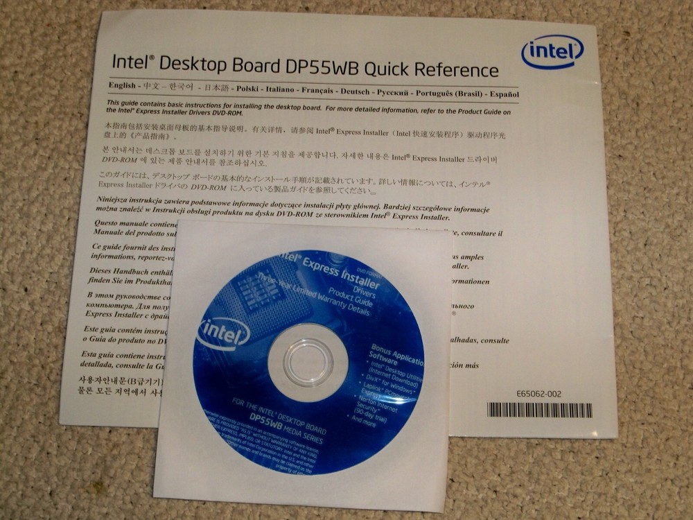 Intel Desktop Board Express Installer Drivers & Quick Reference DP55WB