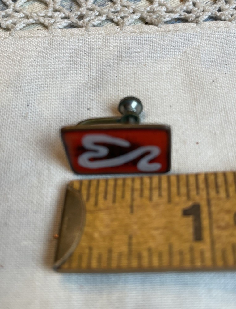 VTG Enamel Screw back Earrings Red Multi Abstract
