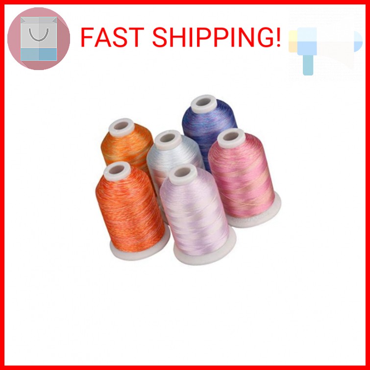 Simthread 6 Colors Polyester Variegated Embroidery Machine Thread 1100 Yards (10