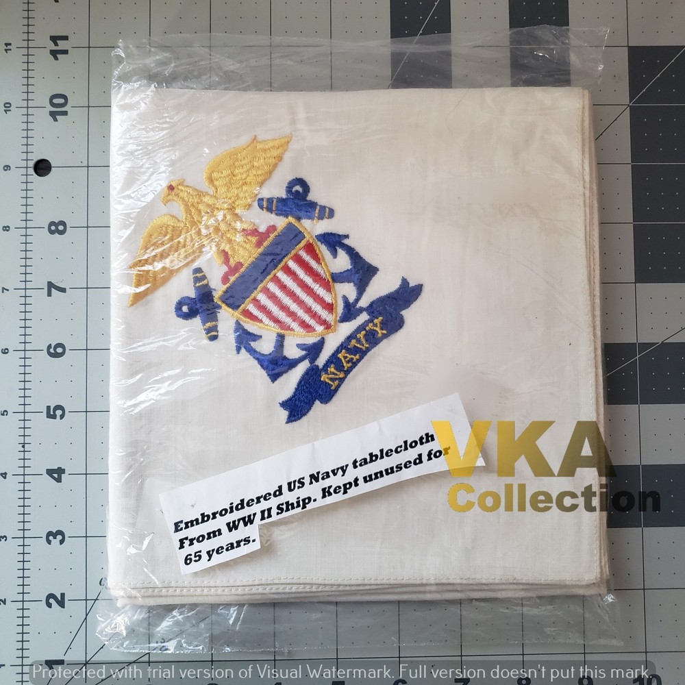 Pristine WWII US Navy Embroidered Ship Table Cloth
