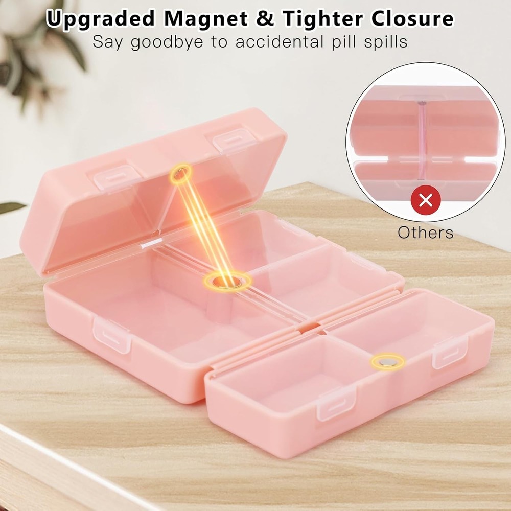 Compact Pink Folding Pill Box - 7 Compartments for Effortless Medication Storage