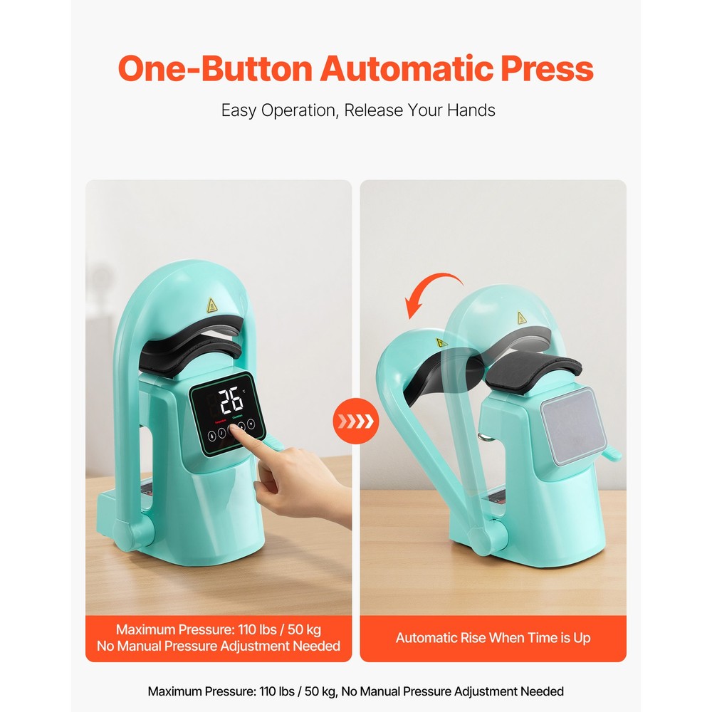 Auto Hat Heat Press Machine with 2pcs Interchangeable Platens Touchscreen Green