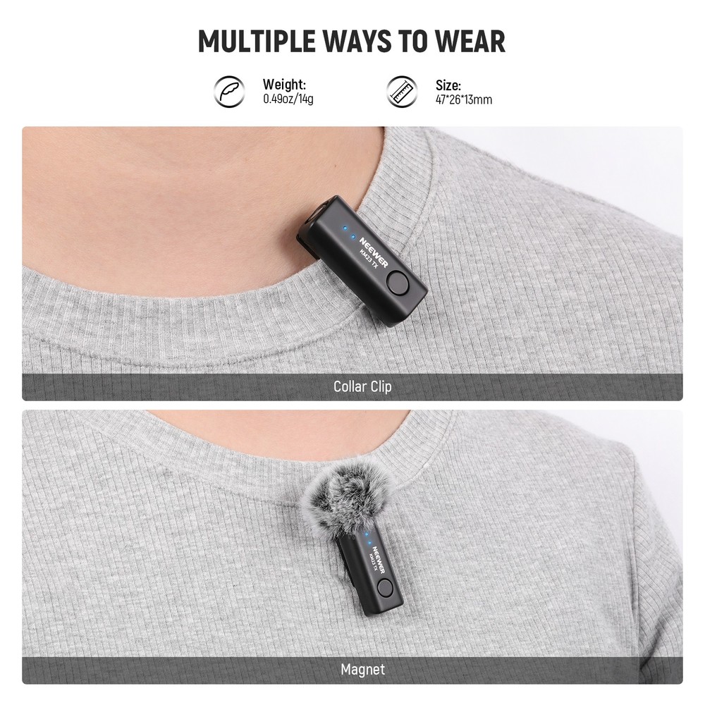 NEEWER KM23D Wireless Lav Mic for iPhone/Android/PC, 40m Range, 1RX+2TX