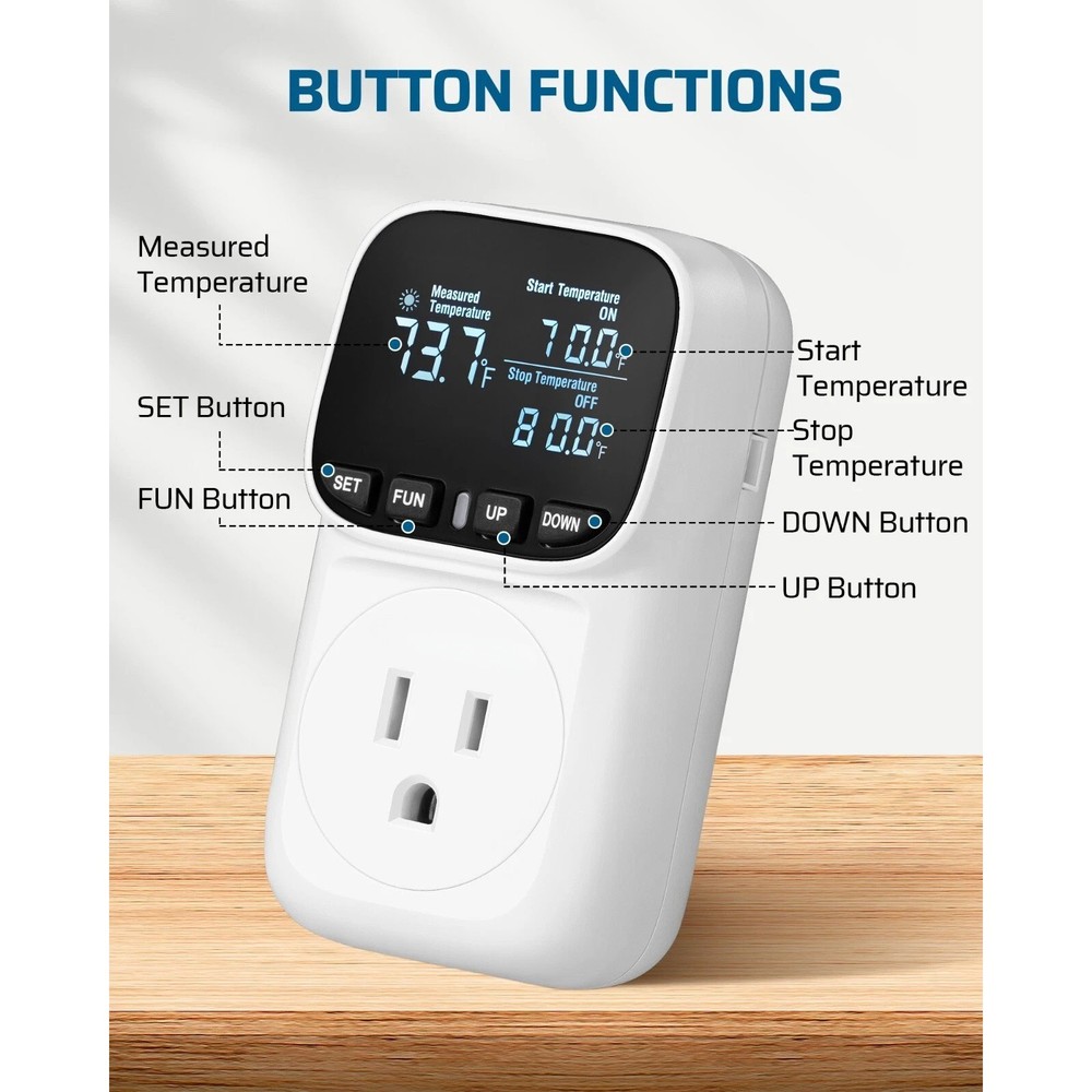 Temperature Controller Plug Digital 16A Thermostat For Pool Equipment Heating
