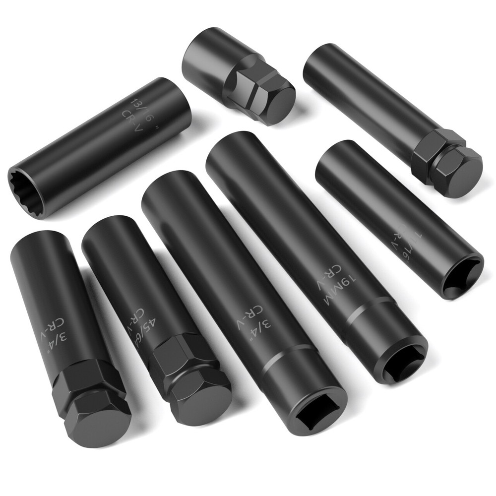 8PCS Universal Locking Key Lug Nut Master Socket Set Wheel Lock Removal Tool Kit