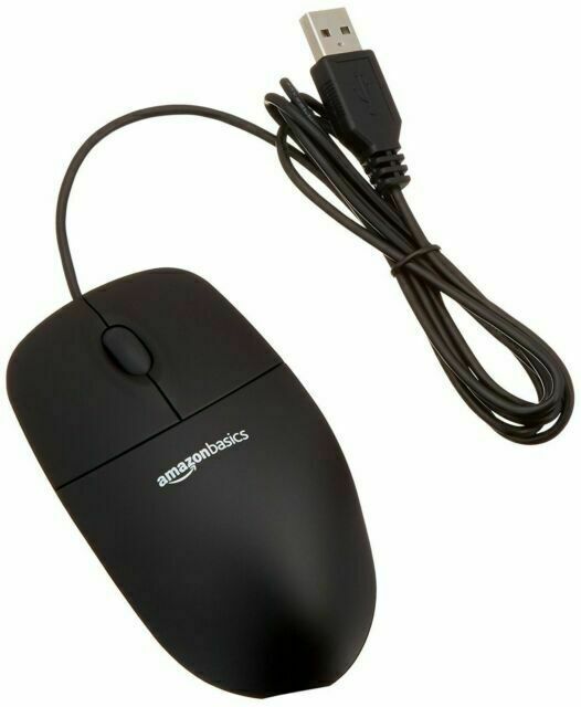 Amazon Basics 3-Button Wired USB Computer Mouse, Single Black