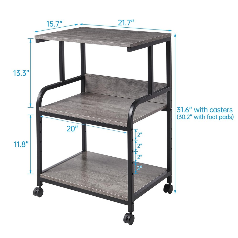 Printer Stand with Height Adjustable Storage Shelf, 3 Tier Mobile Printer Tab...