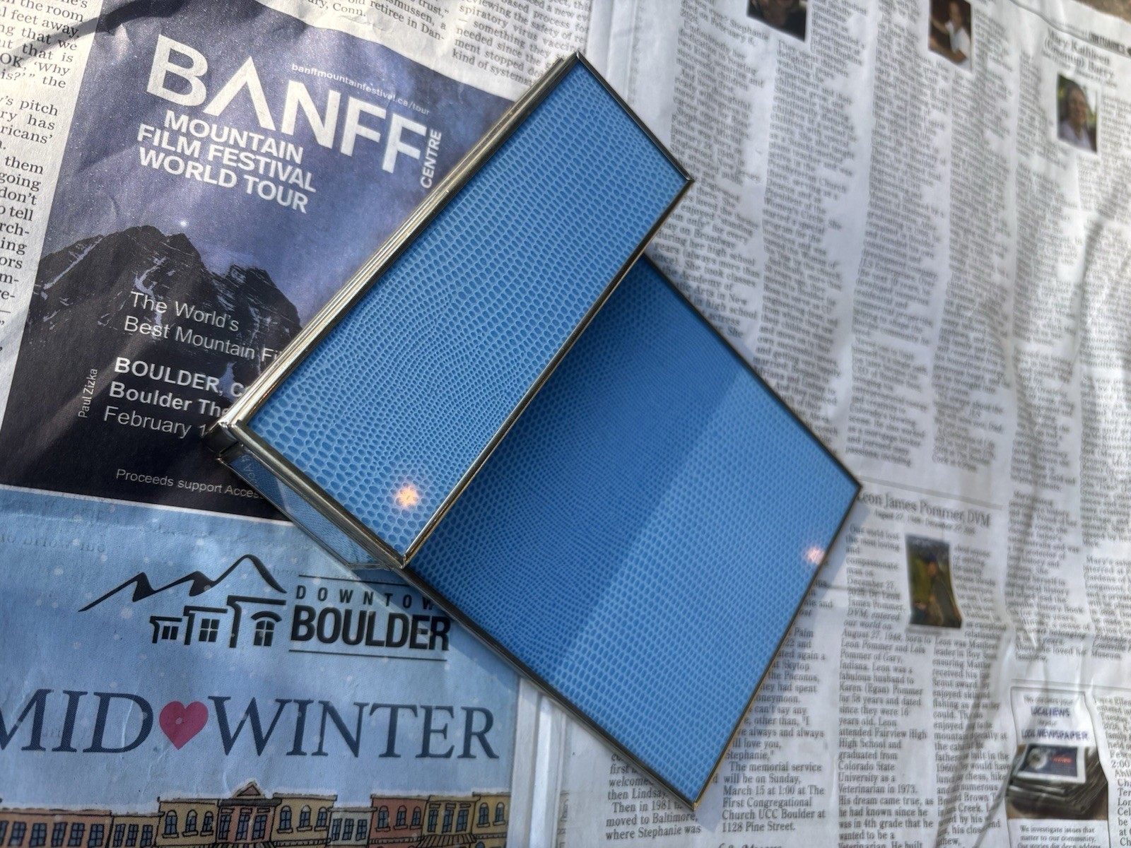 JM Piers Blue Faux Lizard guest towel holder, vanity tray and notepad holder