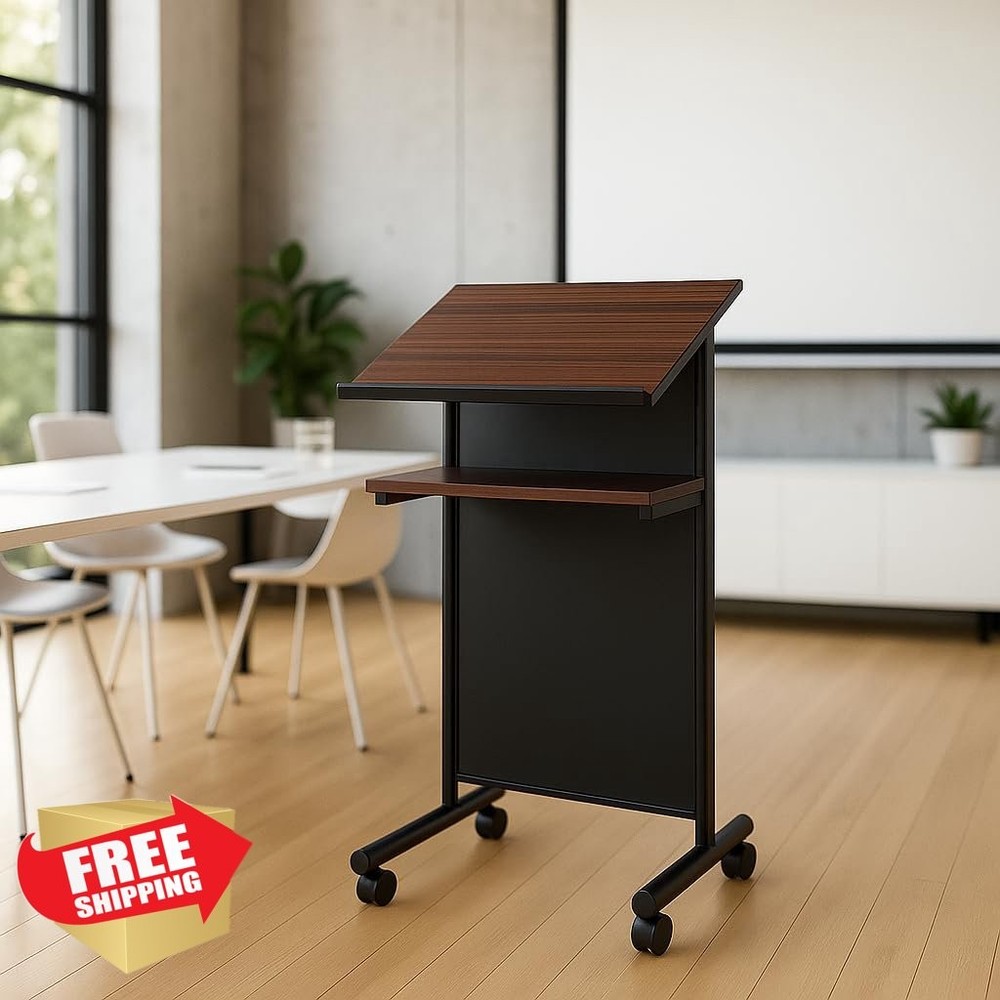 Audio-Visual Direct Wheeled Lectern Podium Cherry Black