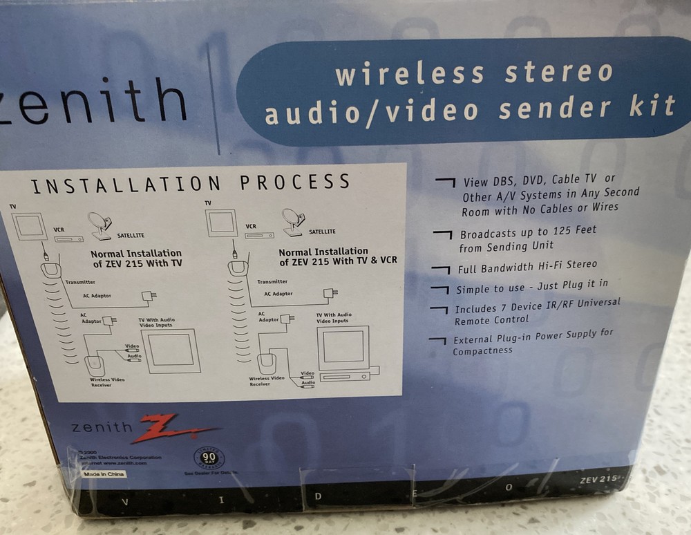 Zenith Wireless Stereo Audio Video Sender Kit NOS Missing Remote