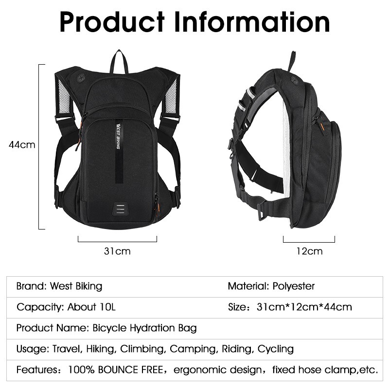 WEST BIKING Cycling Hiking Hydration Pack Backpack 10L Ergonomic Sports Bike Bag