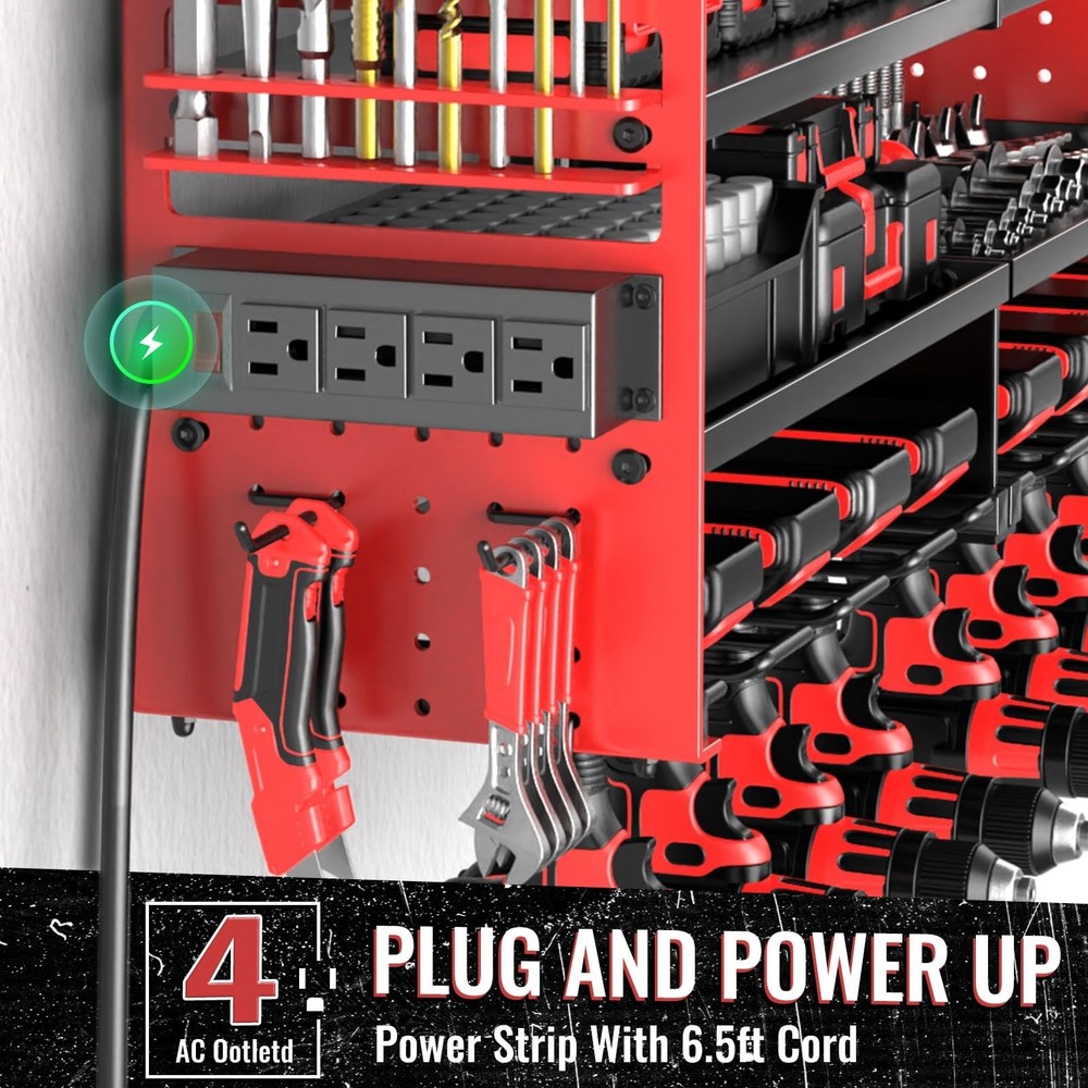 Large Power Tool Organizer Wall Mount with Charging Station, 4 Layer Heavy Du...