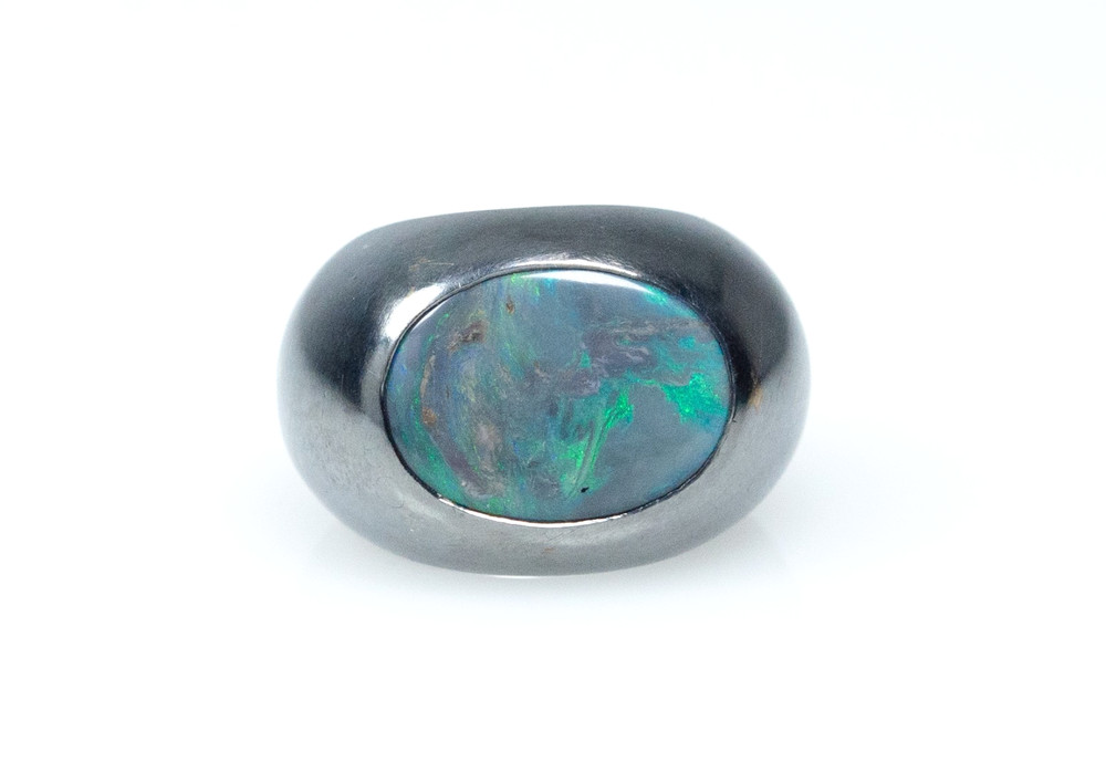 925 Silver - Massive Vintage Designer Ring - Black Boulder Opal