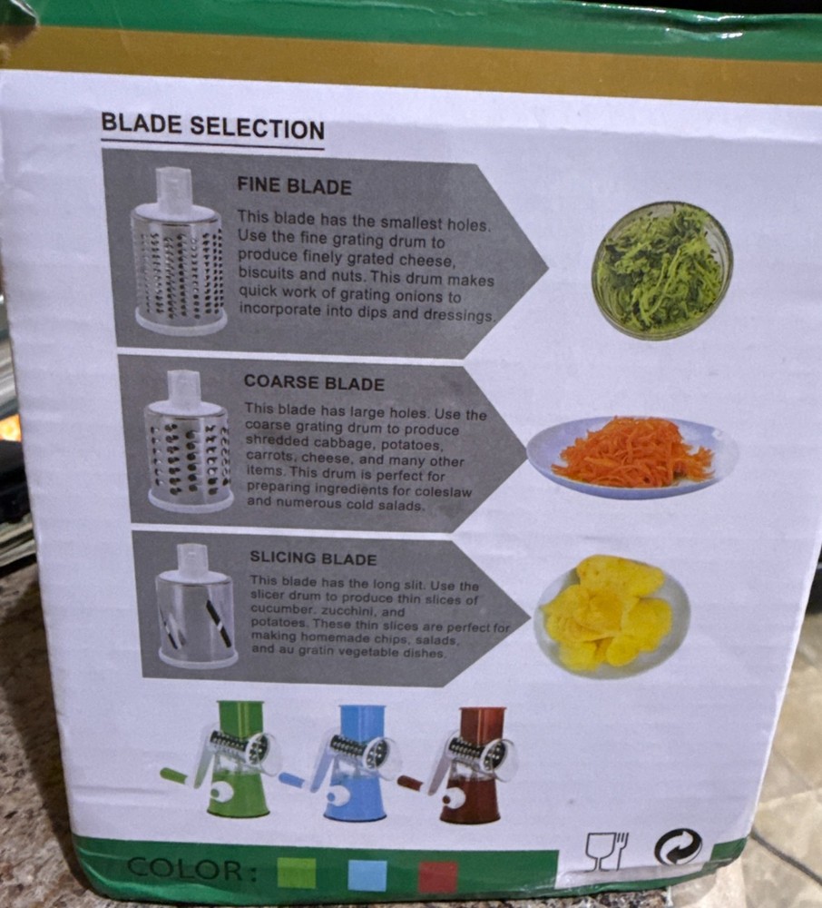 Tabletop Drum Grater, Slicer - Fine Grating, Course Grating, Shredding & Slicing