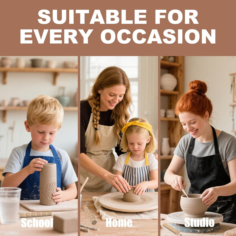 Clay Texture Rollers | 10-Pack Polymer Clay Texture Roller Set for Pottery & Cra