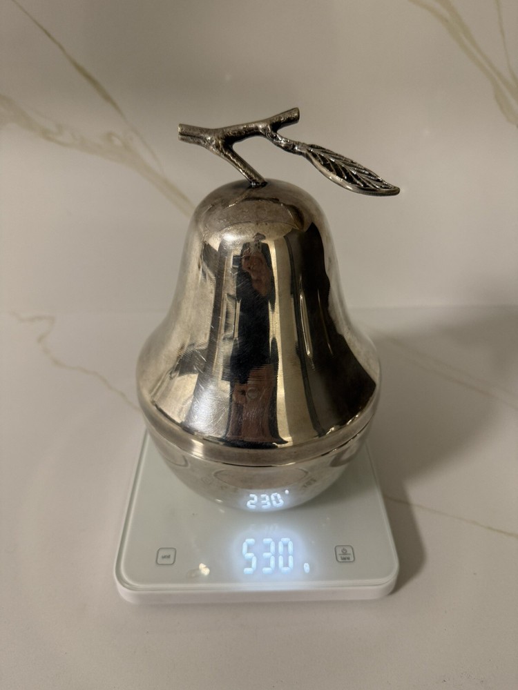 Vintage Apple Pear Fruit Trinket Nesting Box Containers Silver plated MCM Decor