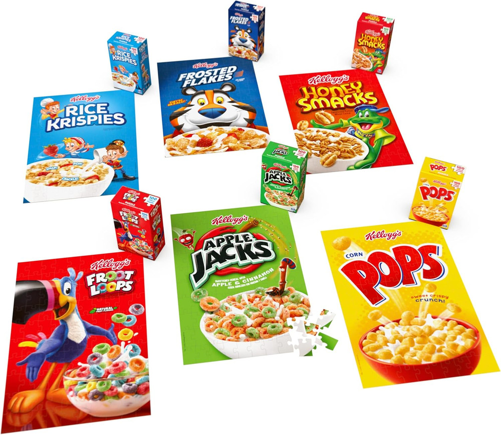 Spin Master Games, Kellogg'S Cereal 100-Piece Puzzles 6-Pack, Square Cereal Boxe