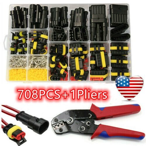 708PCS 1-6 Pin Car Automotive Waterproof Electrical Wire Connector Plug Kit Set