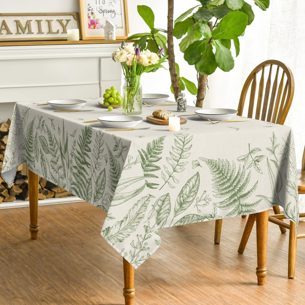 Spring Tablecloth 60×84 Inch Rectangular, Plants Wild Fern Beige Washable Tab...