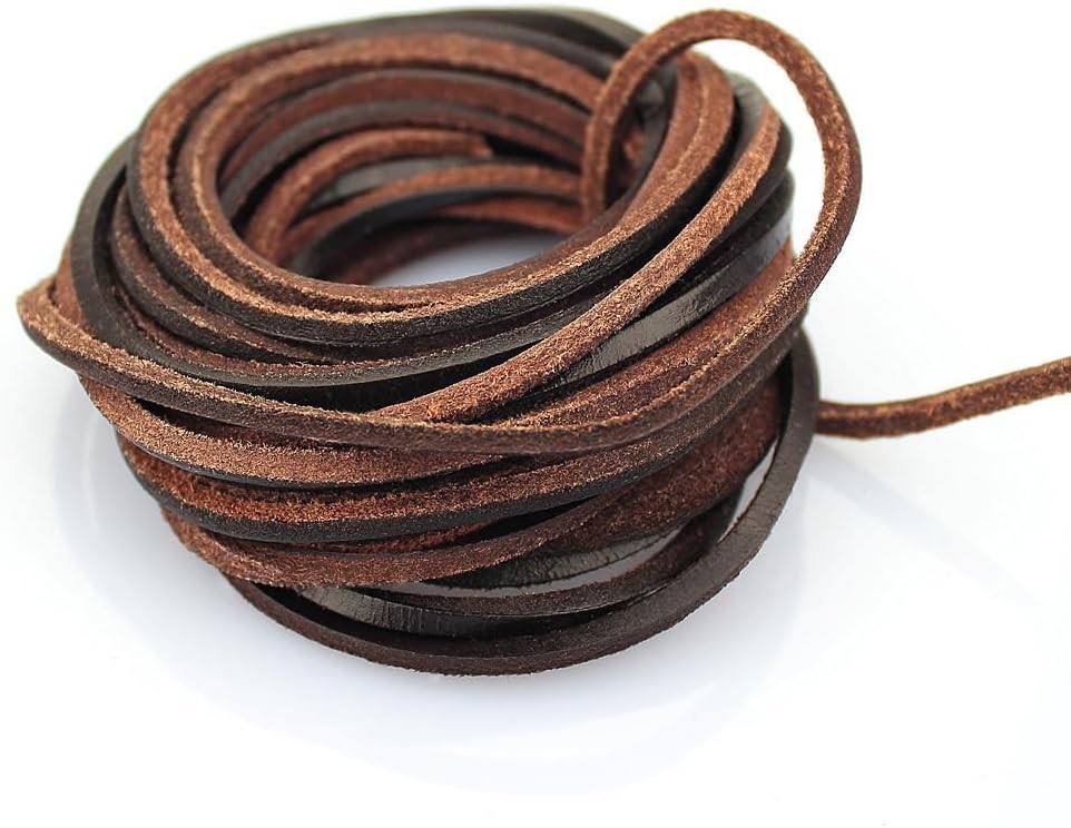Flat Genuine Leather Strip Cord Braiding String Crafts Shoelace Tan 3mm 5 Yards
