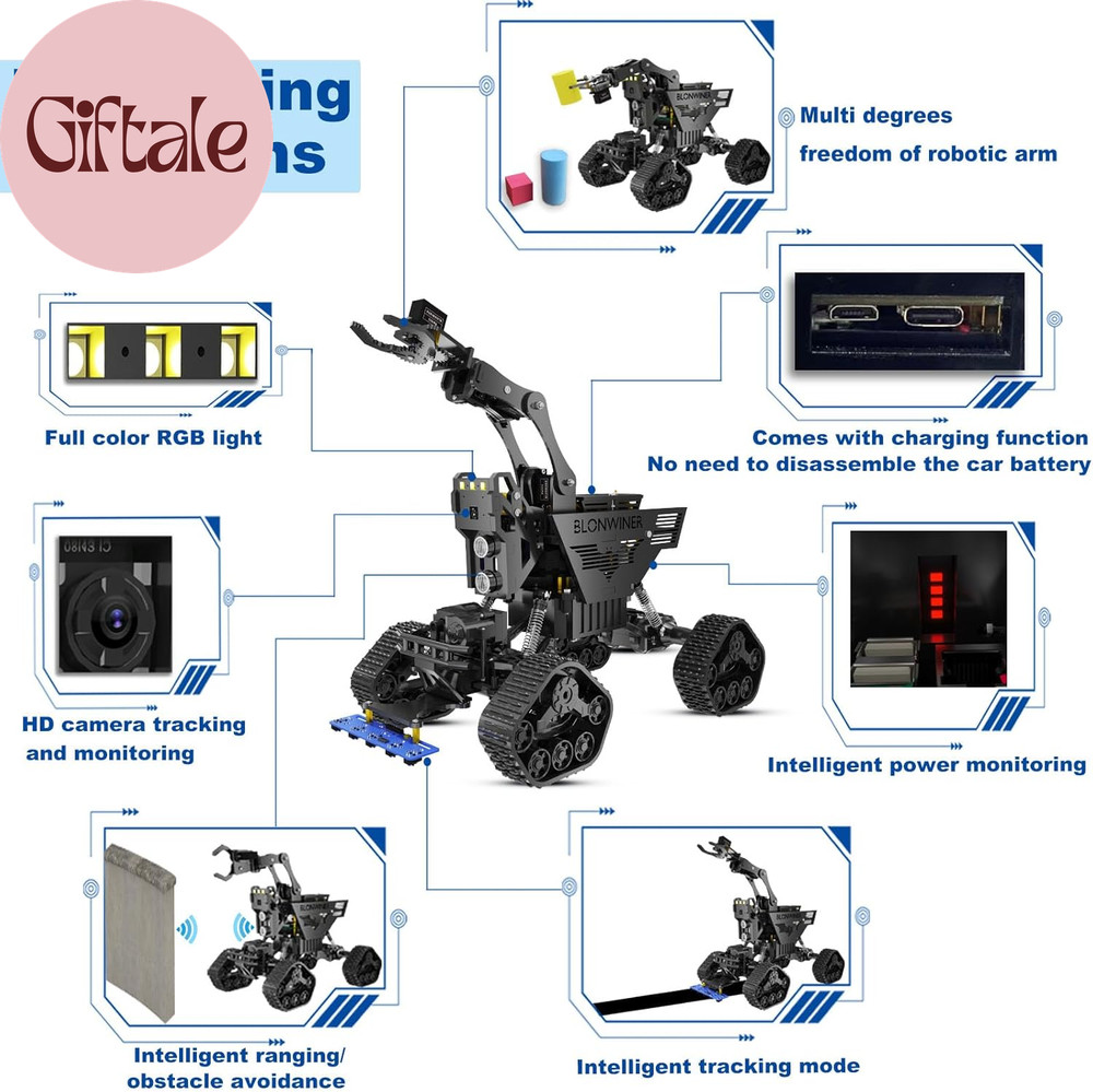 Robot Car Kit, 2 in 1 Smart Robotics Arm Building Toy for Raspberry Pi Python Co