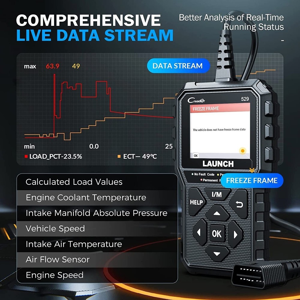 LAUNCH CR529 OBD2 Scanner OBD Code Reader Car Check Engine Fault Diagnostic Tool