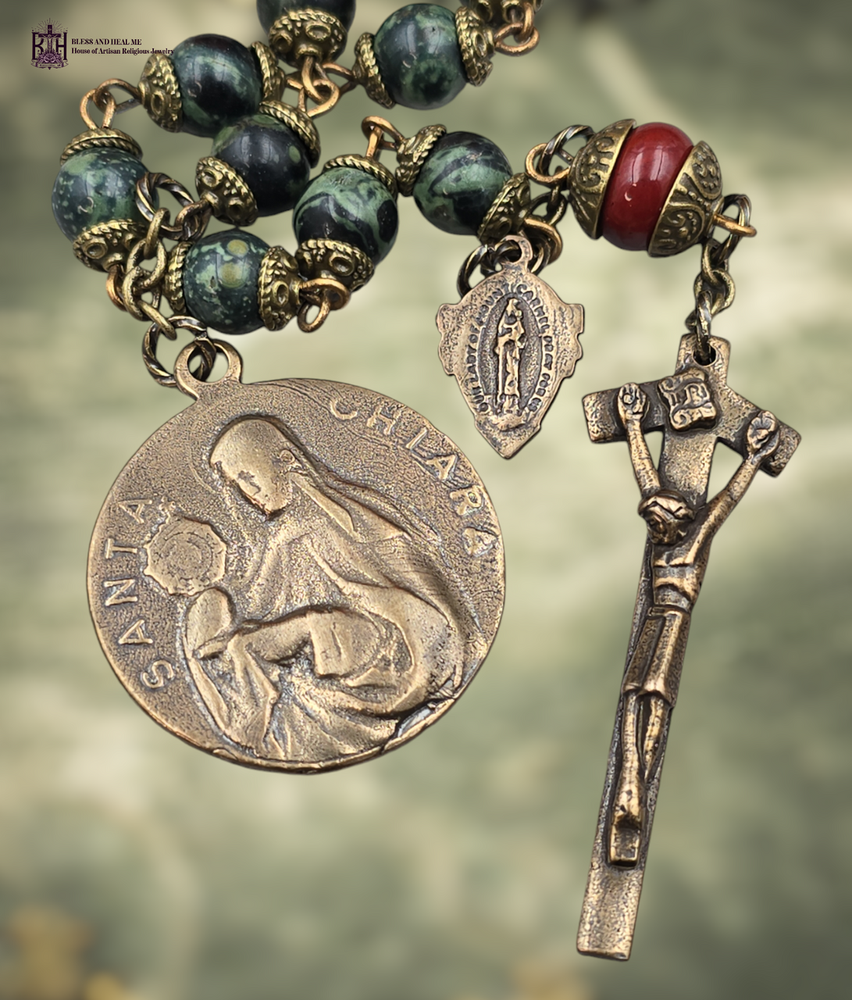 St Francis & St Chiara Heirloom Chaplet- Bronze| Kambaba Jasper