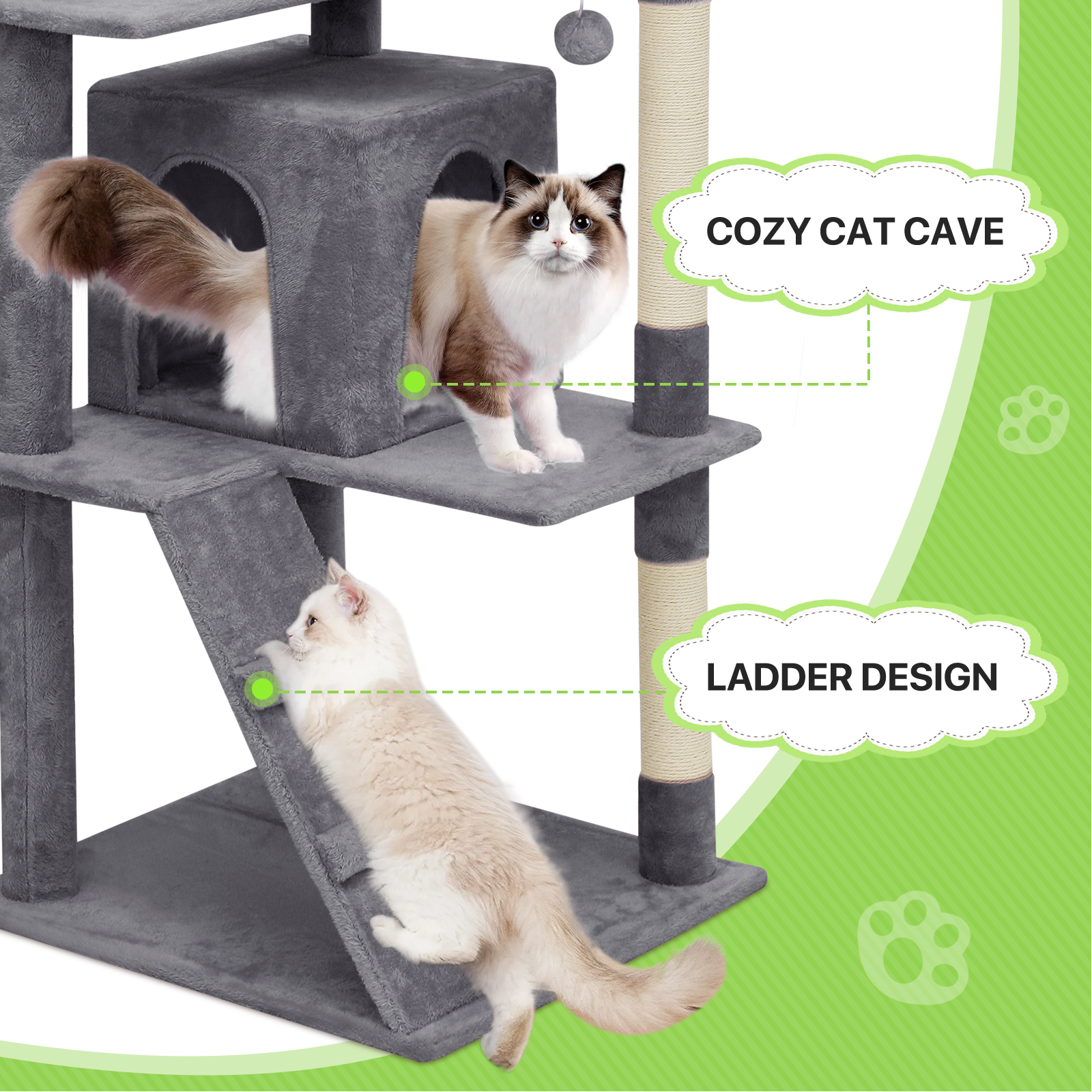 Cat Tree Cat Tower Large Kitten Playing Condo House 77" Multi-level Tipping Rope