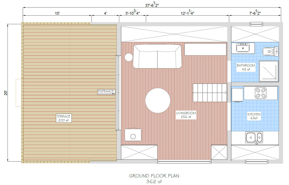 A Frame Tiny House Plan, 20'x24' A Frame House Plans, Hard Copy