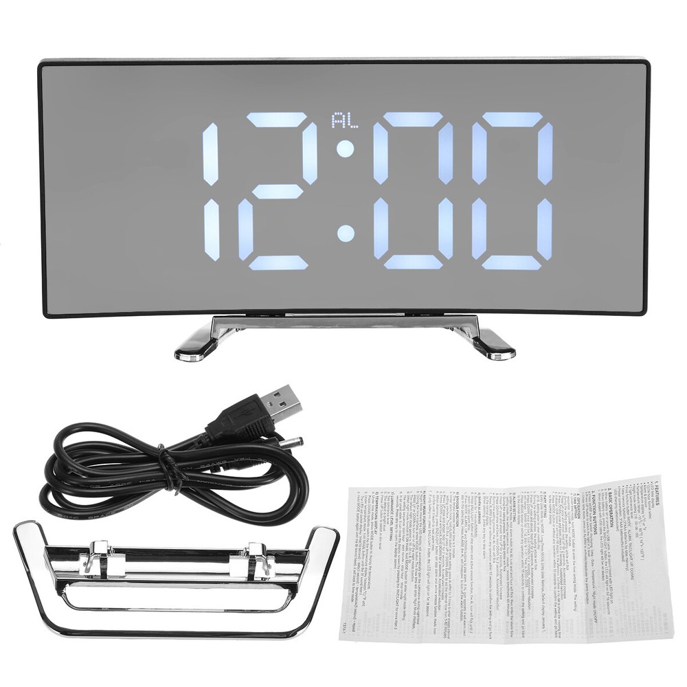 Digital Alarm Clock LED Mirror Display Temperature Snooze Bedroom Table USB