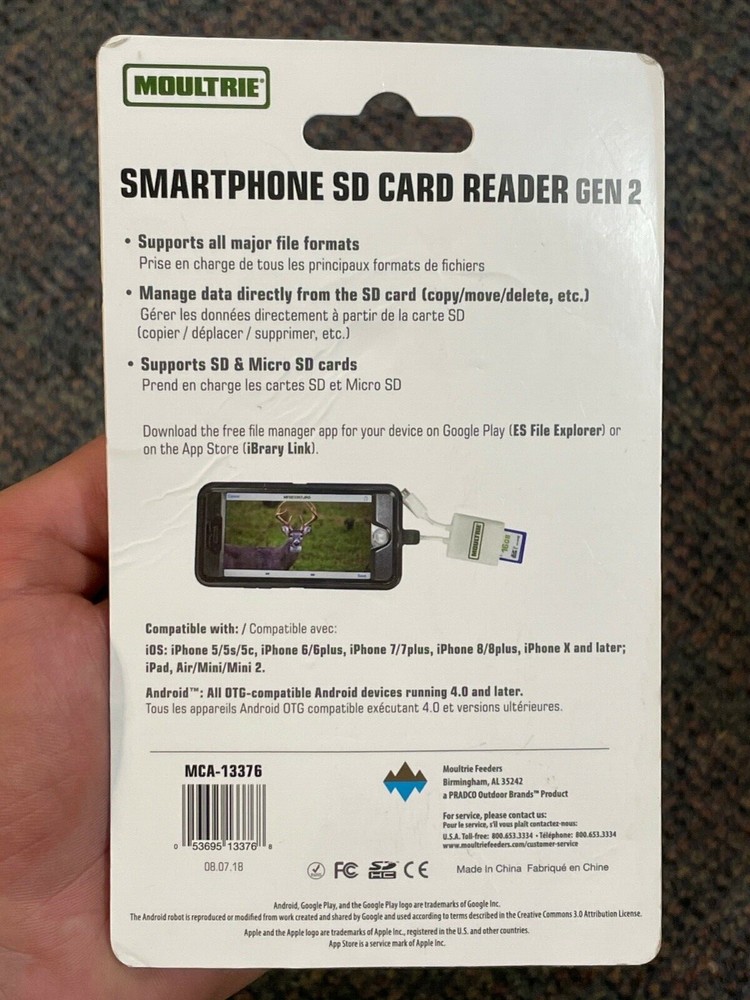 Moultrie Smartphone SD Card Reader | Gen2 | Supports SD & Micro SD Cards